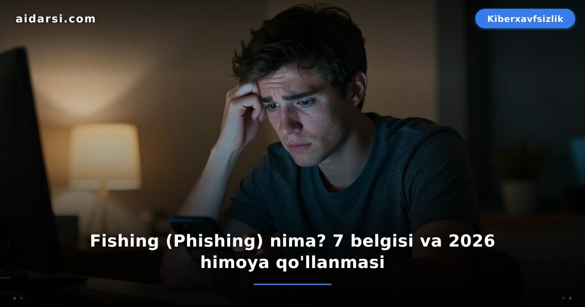 Fishing elektron pochta xabari va qarmoq bilan tasvirlangan kiberhujum tasviri hamda soxta xabarlarni aniqlash belgilari